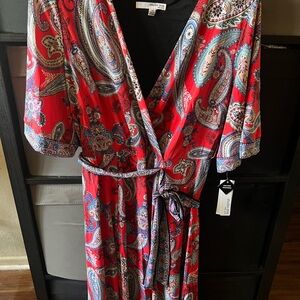 Red Paisley Wrap Dress